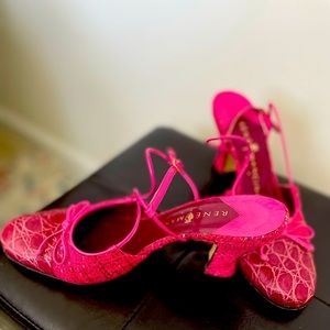Hot Pink linen leather sling back  shoes (3” heel )
